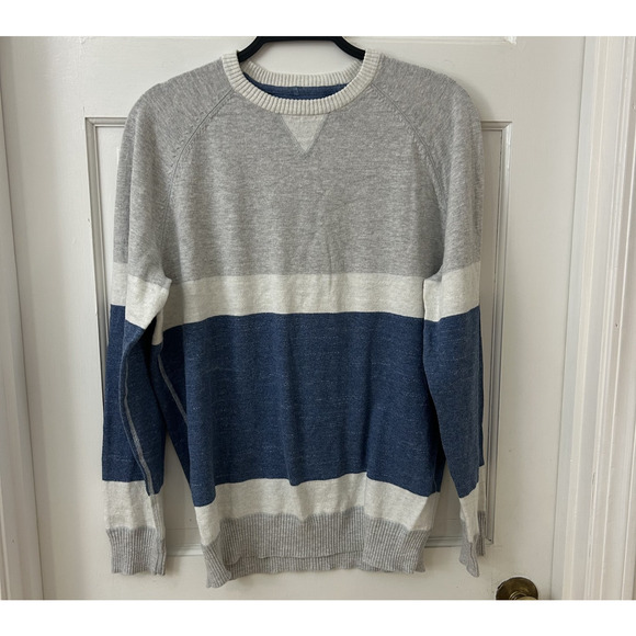 Johnnie O Conner Lightweight Sweater Blue Colorblock Cotton Linen Preppy Sz M - Picture 1 of 5
